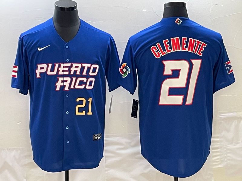 Men 2023 World Cub Puerto Rico #21 Clemente Blue Nike MLB Jersey9